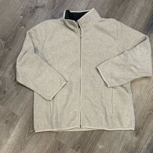 Jennifer Moore woman’s size large zip up sweatshirt with pockets in tan GUC